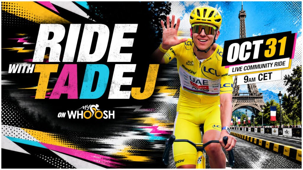 Tadej Pogačar invita a ciclistas de todo el mundo a rodar con él en MyWhoosh